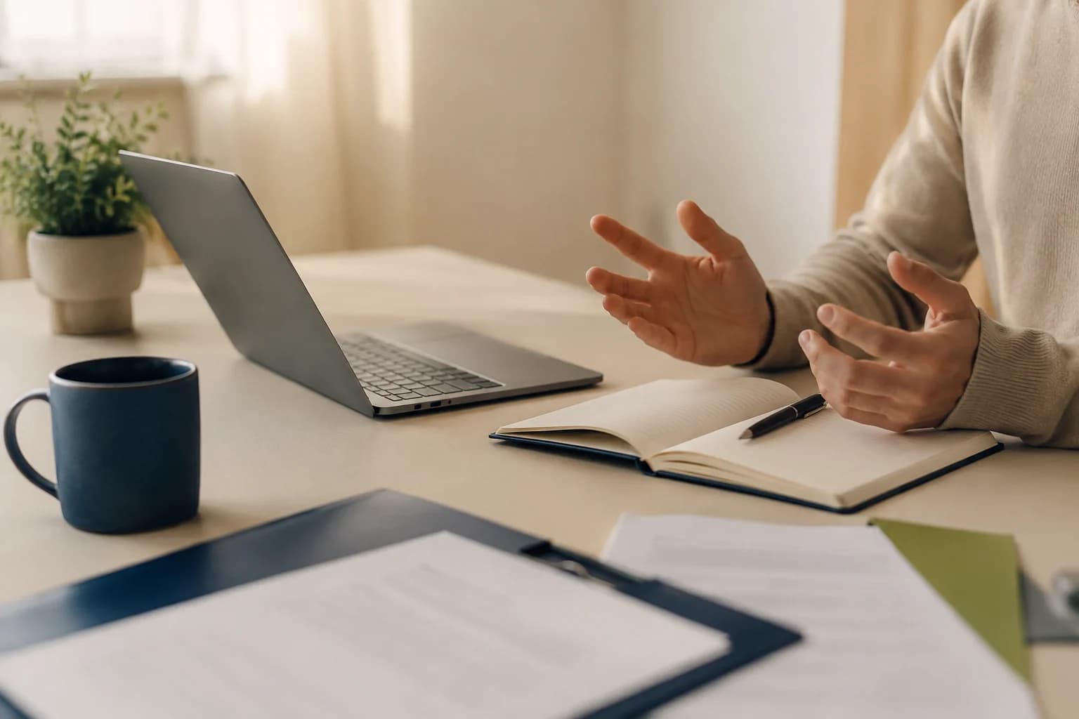 A client reviewing their rebuilt CV and notes alongside their laptop