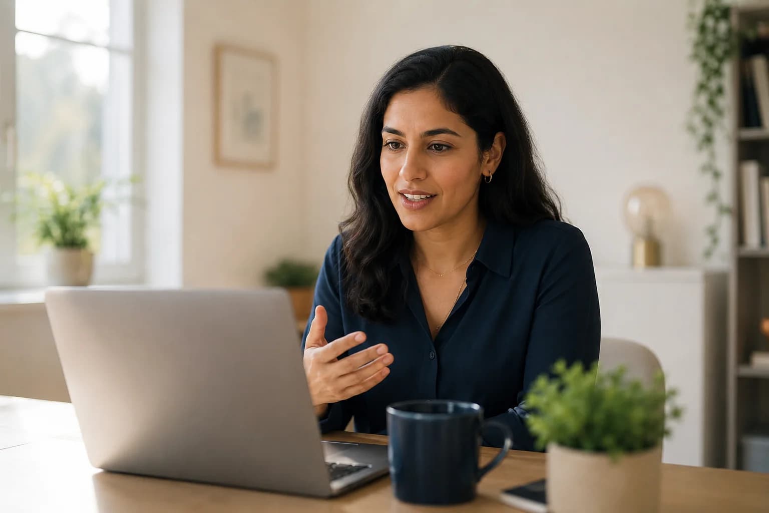 A client on a video call with their reverse recruiting strategist