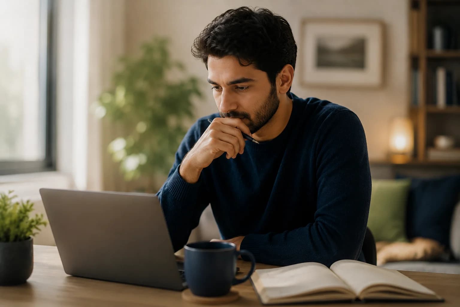 A client thoughtfully drafting their LinkedIn About section