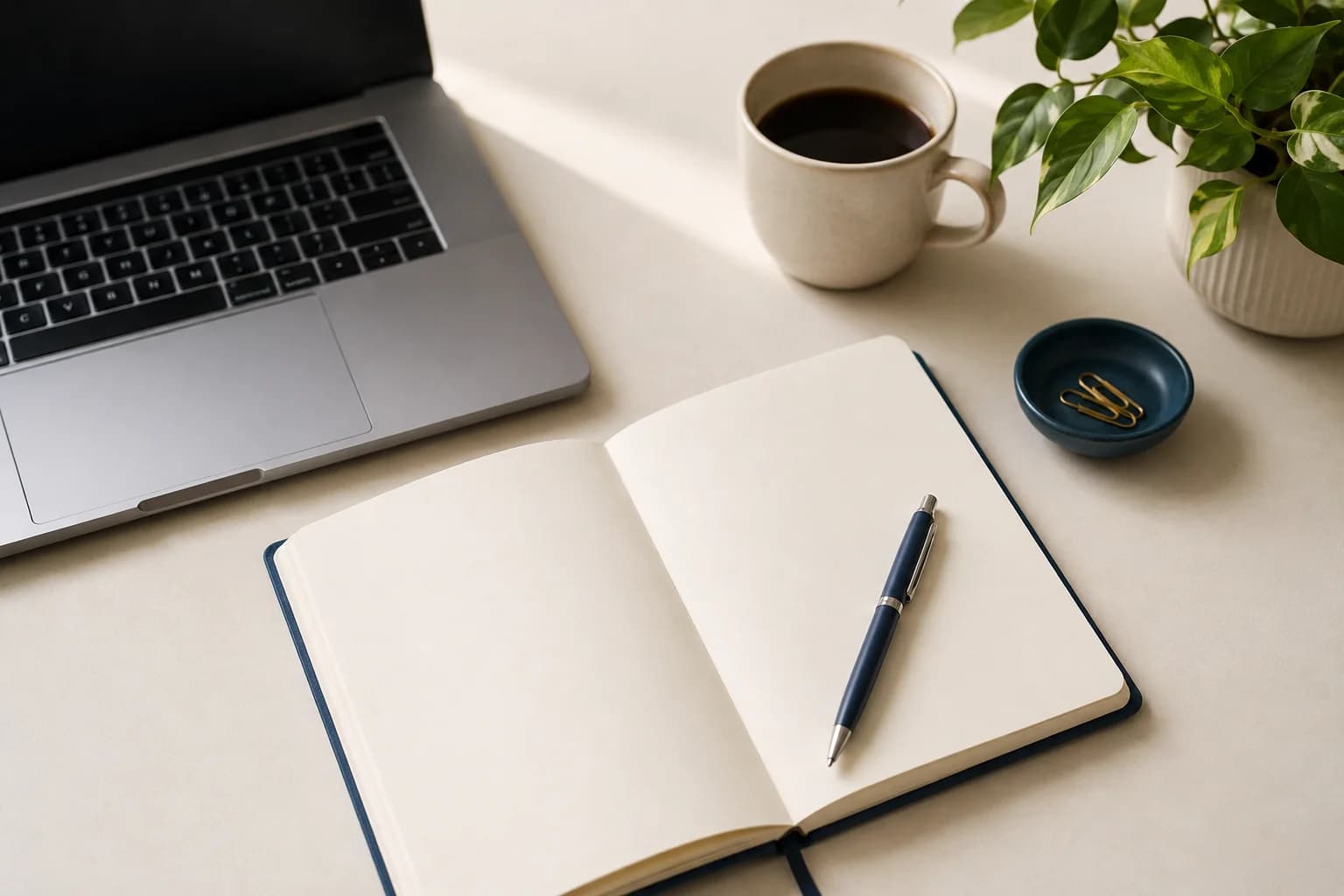 A notebook and laptop laid out to map experience and skills