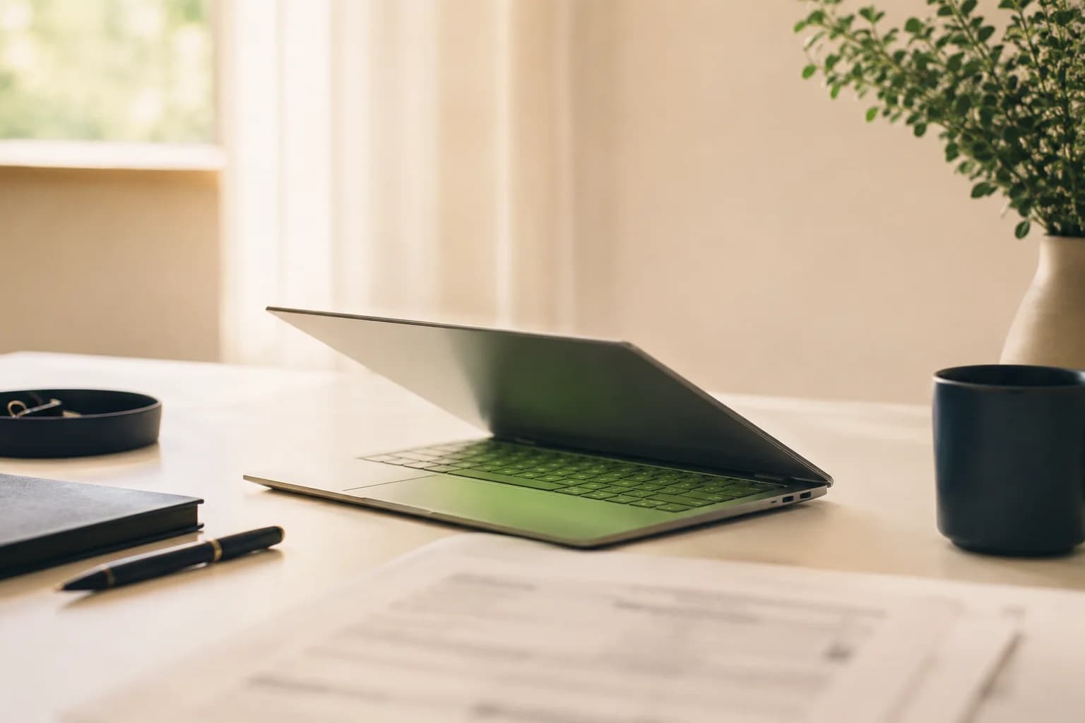 A laptop open on a desk beside a printed résumé, ready for ATS testing