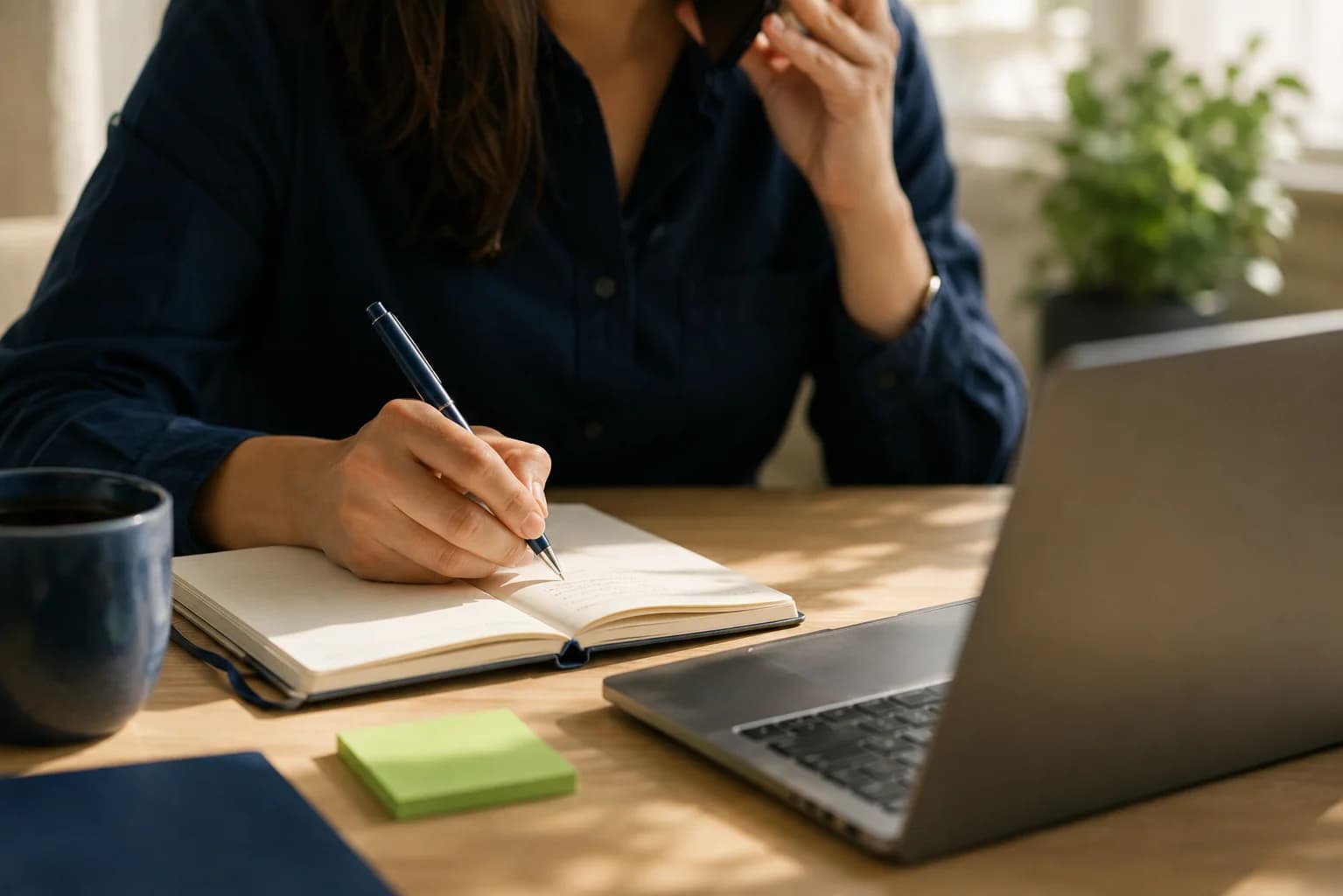 A client taking notes during their résumé intake call