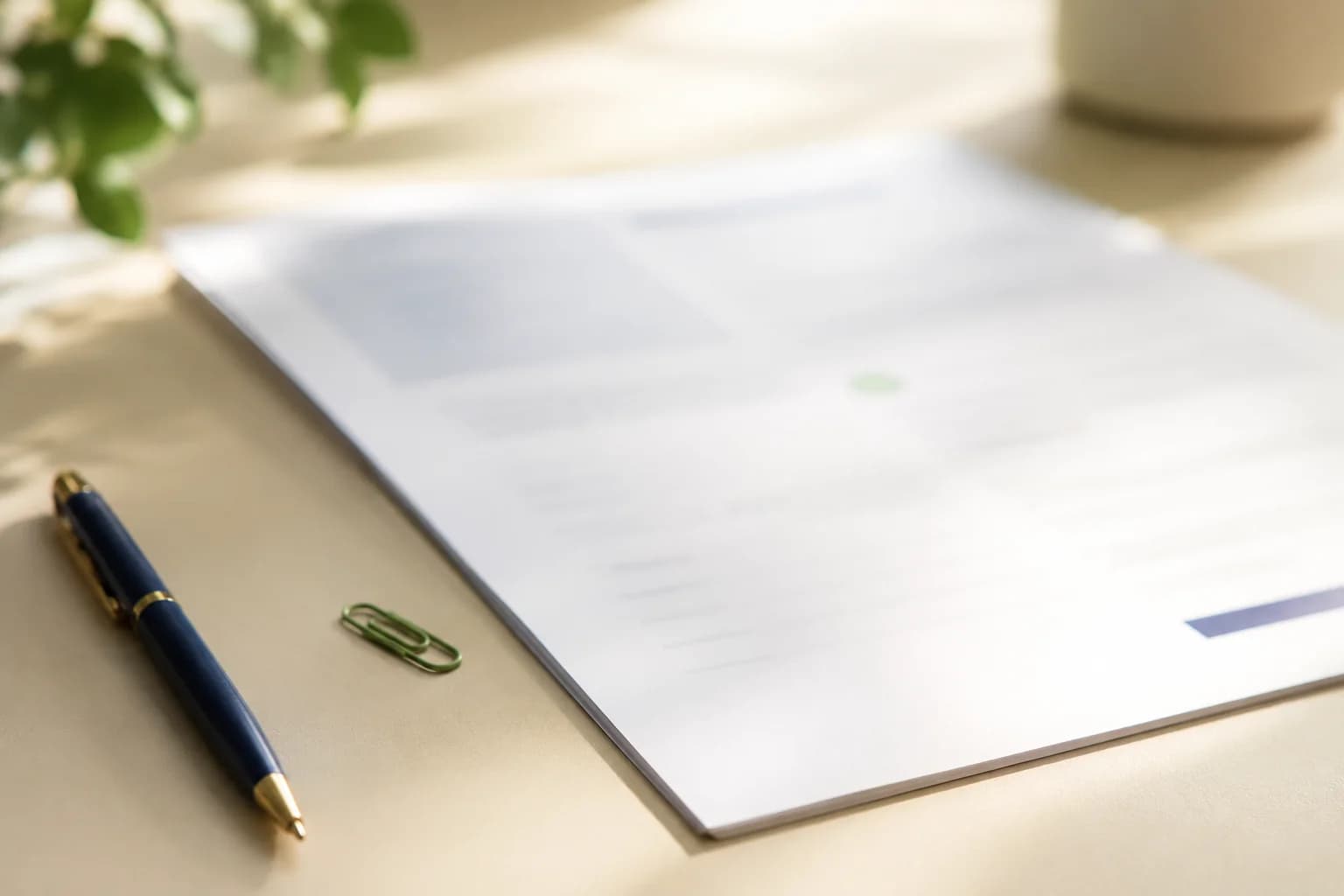 A draft résumé document laid out on a desk